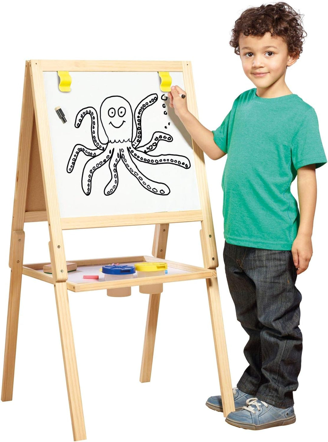 Casdon Wooden Easel, Double-Sided Easel for Children Aged 3+, 2-In-1 Blackboard and Whiteboard for Y