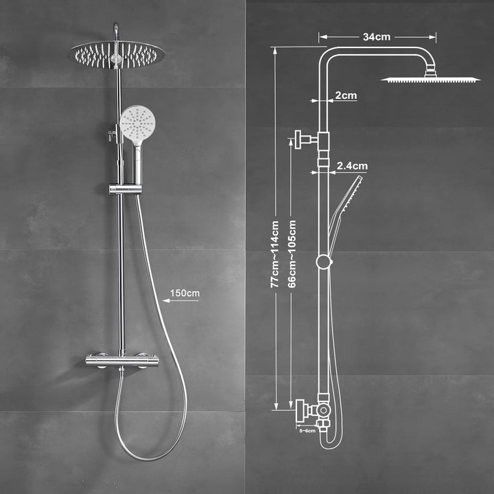 Görbach Regendusche Duschsystem mit Thermostatbatterie Edelstahl Duschset mit Thermostatarmatur (Kop