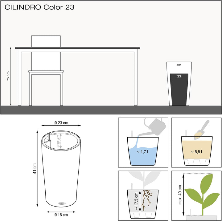 LECHUZA CILINDRO Color 32 weiss 13950 32x32x56 cm Weiss, 32x32x56 cm Weiss