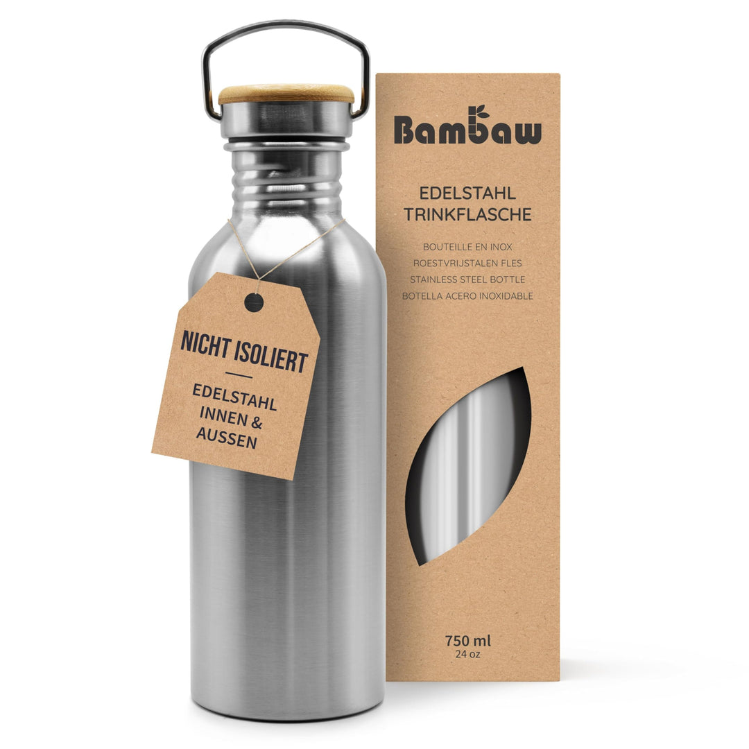 Bambaw – Einwandige Edelstahl Trinkflasche 750ml, Nicht Isolierte Wasserflasche aus Edelstahl, Unise