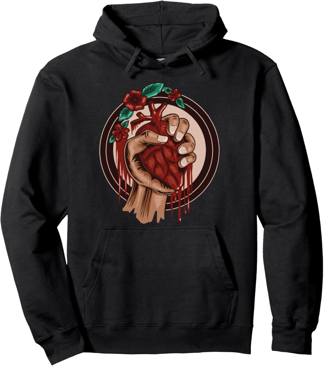 Hand, die ein Herz mit Blumen geschenk hält Pullover Hoodie