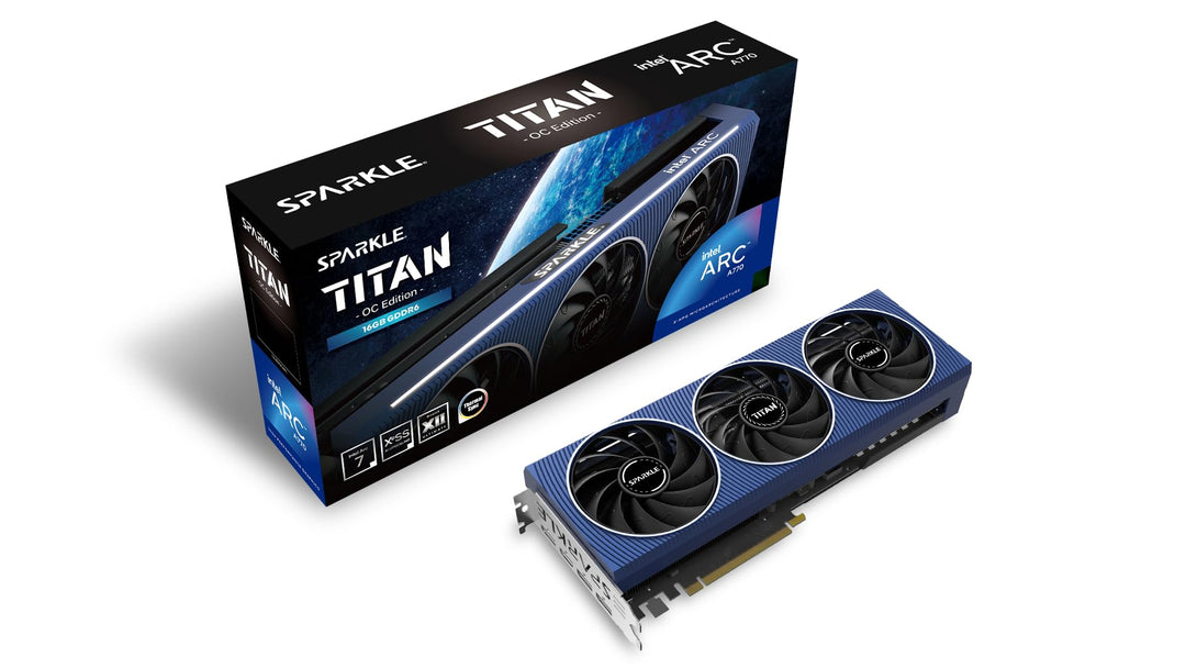 SPARKLE Intel Arc A770 Titan OC Edition, 16 GB GDDR6, ThermalSync, zerrissene Kühlung, Axiallüfter,