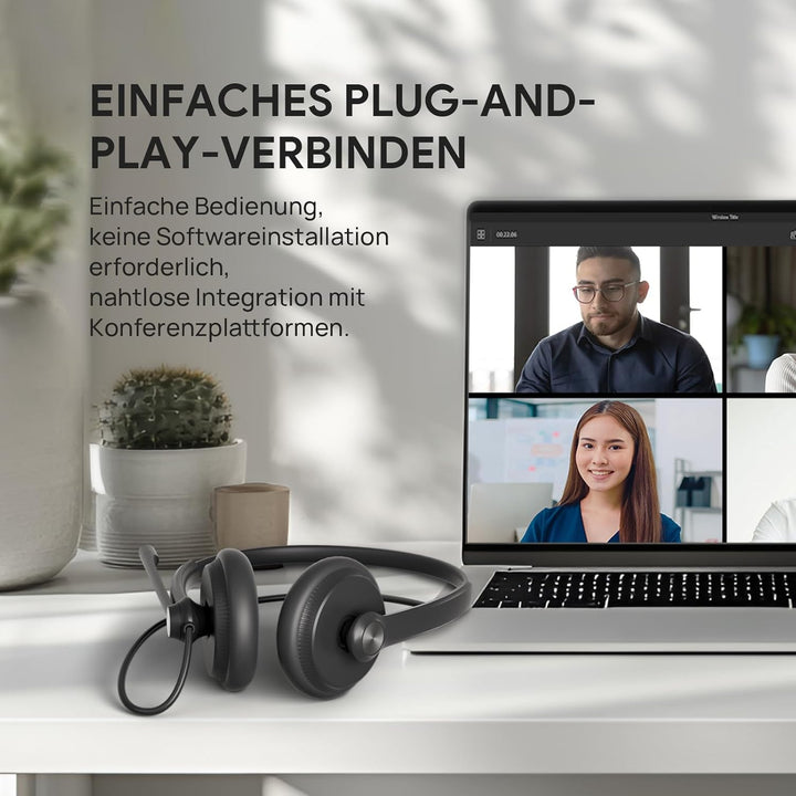 Yealink UH34 USB Stereo Headset mit Noise-Cancelling Mikrofon Kabelgebundenes PC Headset über USB-A