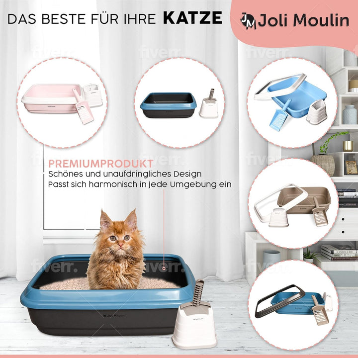 New Life Katzentoilette offen mit Rand 40x50x15 cm Set mit Streuschaufel und Hygiene-Behälter 100% R