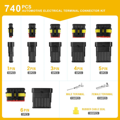 DOCAS 740 Stück Auto wasserdichte KFZ Kabel Steckverbinder, KFZ Stecker Steckverbindung Steckverbind