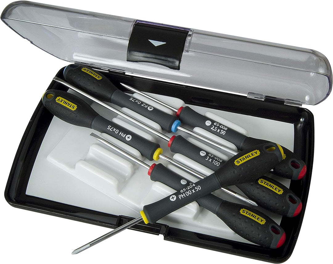 Stanley FatMax Instrumenten-Set 6-teilig (Parallel 2.5/3/3 PH 00/0 PZ0, weiches Griffende, Chrom-Van