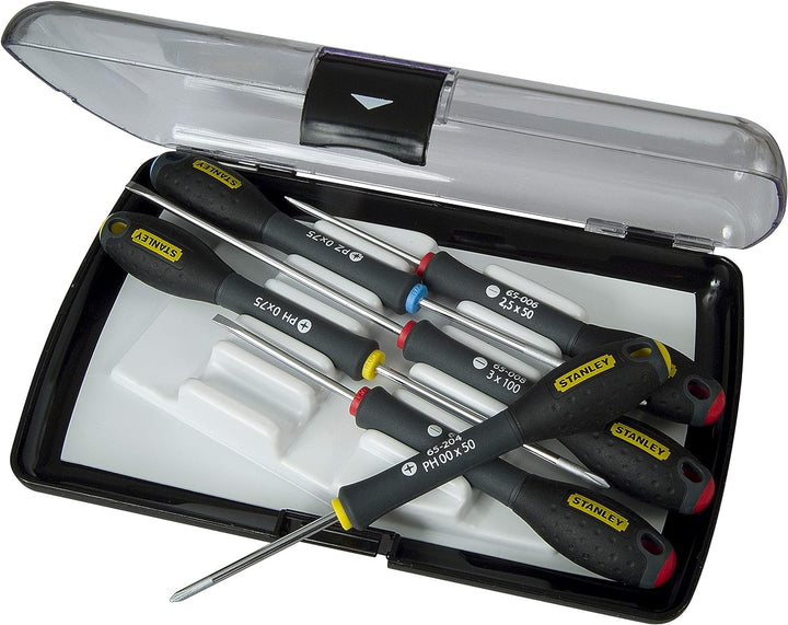 Stanley FatMax Instrumenten-Set 6-teilig (Parallel 2.5/3/3 PH 00/0 PZ0, weiches Griffende, Chrom-Van