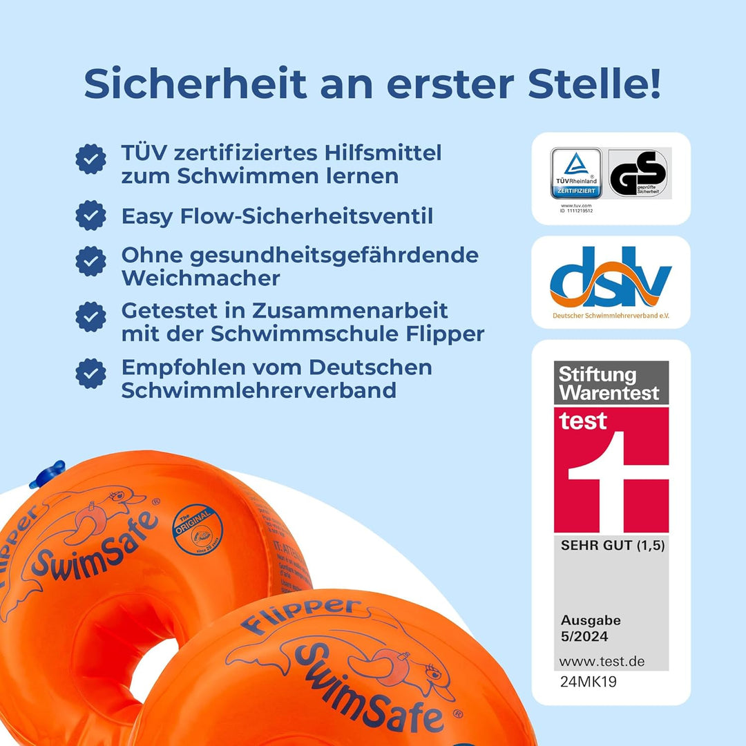 Flipper SwimSafe - Schwimmhilfe für Kleinkinder, Schwimmflügel mit unzerbrechlichem PE-Schaumkern zu