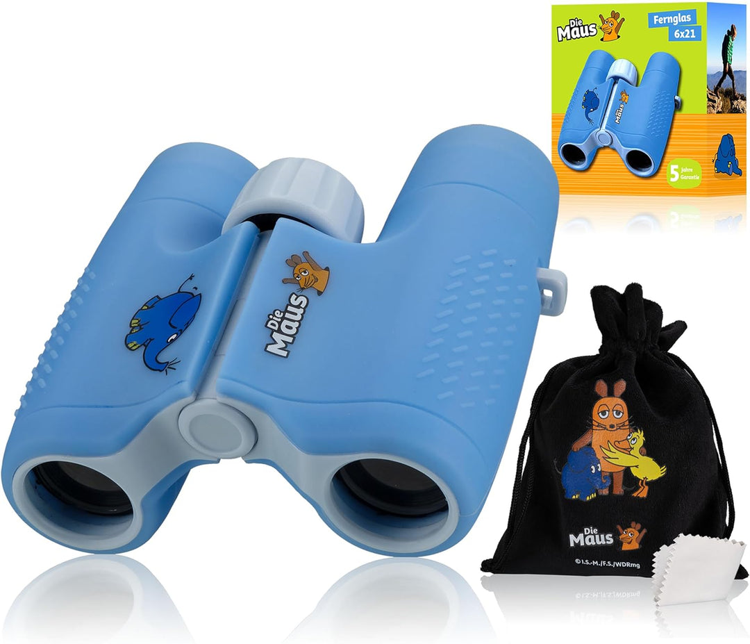 DieMaus 6x21 Kinderfernglas mit Beutel - Robustes und leichtes Fernglas für kleine Entdecker blau, b