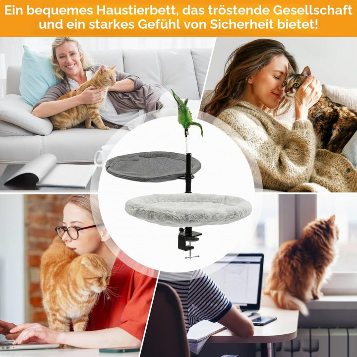 Doppellagig Katzenbett für Schreibtisch, mit Federstab, Höhenverstellung, 360° drehbar, bis 20 kg be
