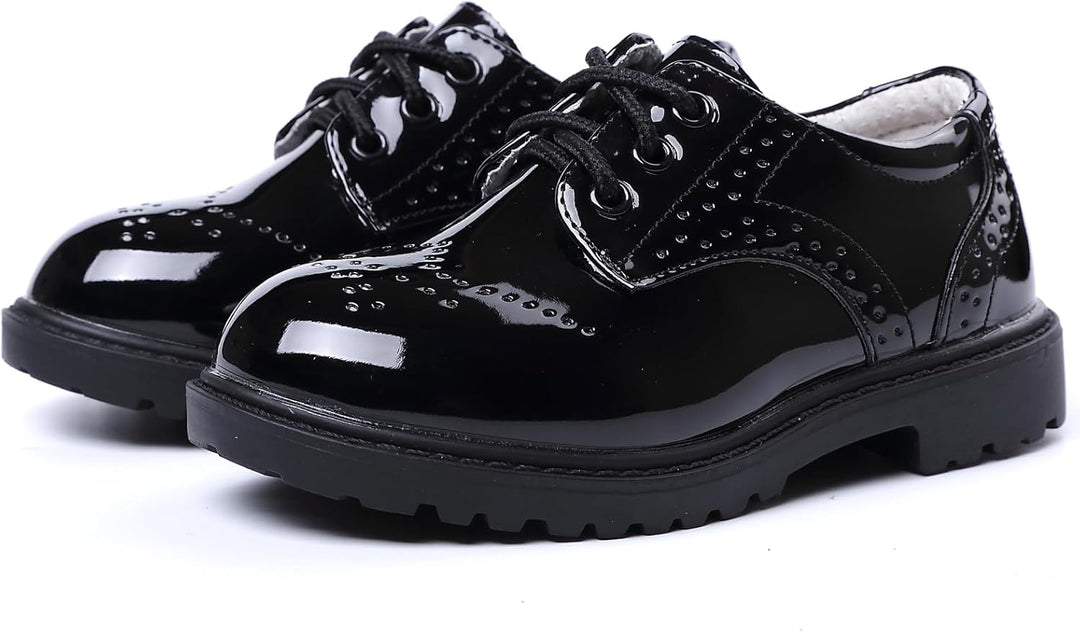 PPXID Jungen Schnürhalbschuhe wasserdichte Lackschuhe Schule Oxfords Uniform Hochzeit Anzugschuhe 22