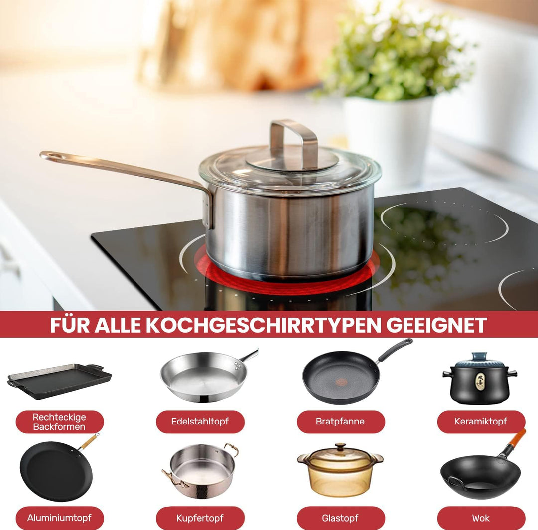 Glaskeramikkochfeld 4 Platten Kochfeld Autark 60 cm Glaskeramikkochfeld, Sensor-touch Control, 6600W