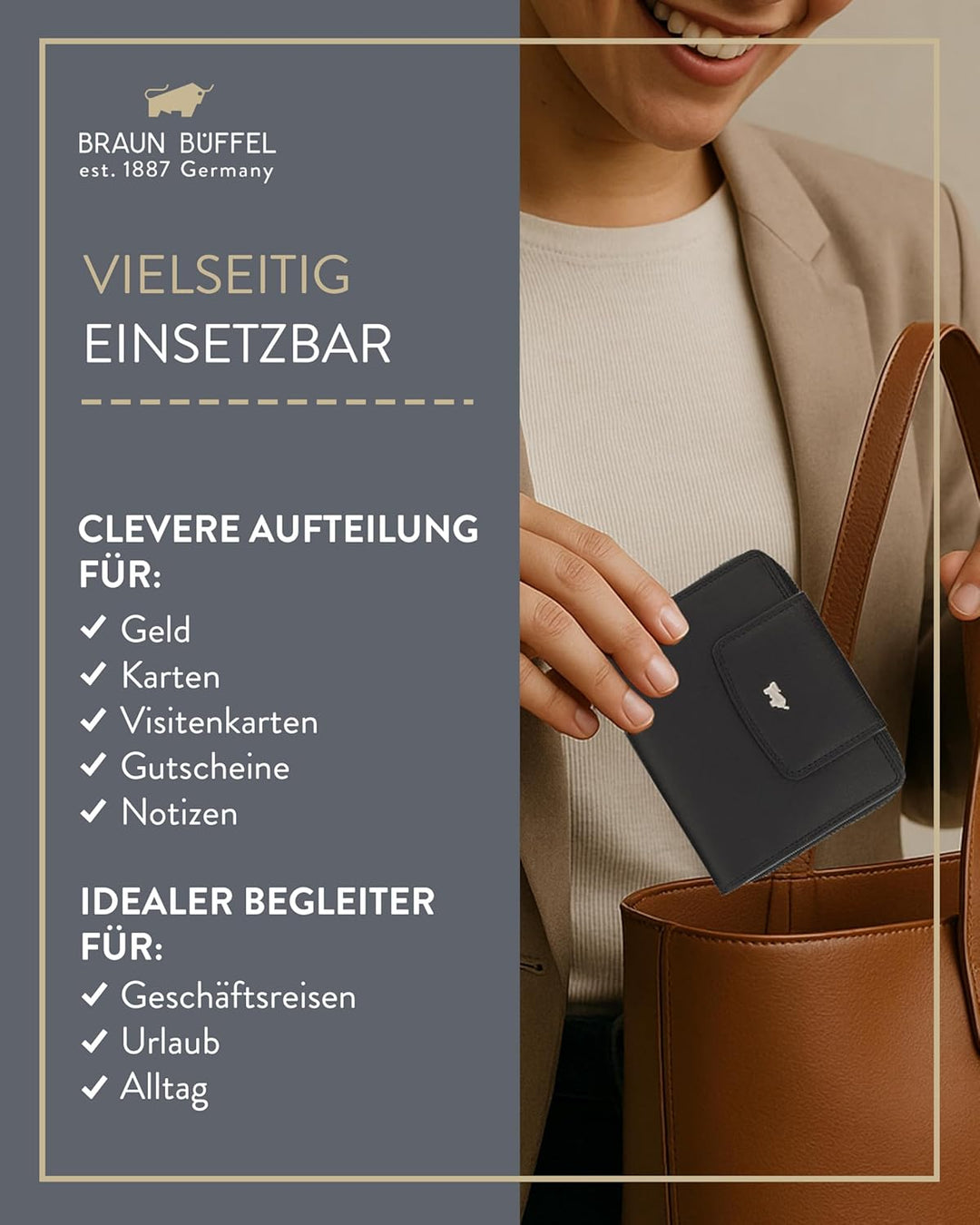 BRAUN BÜFFEL - Geldbörse Damen aus echtem Rindsleder Golf 2.0 - Trifold Geldbeutel Portemonnaie gerä