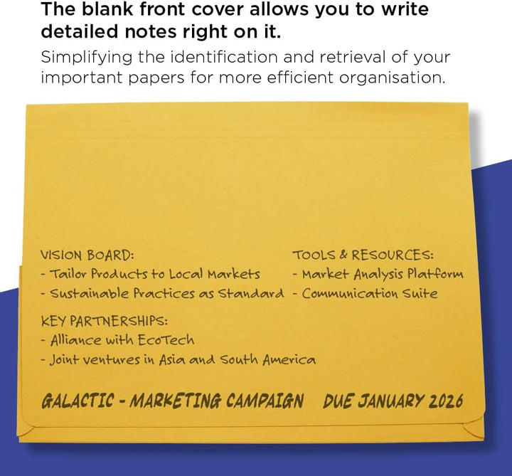 Guildhall PW3-YLWZ Dokumentenmappe, lange Klappe, 315 g/m², 356 x 254 mm, Gelb, 50 Stück, gelb