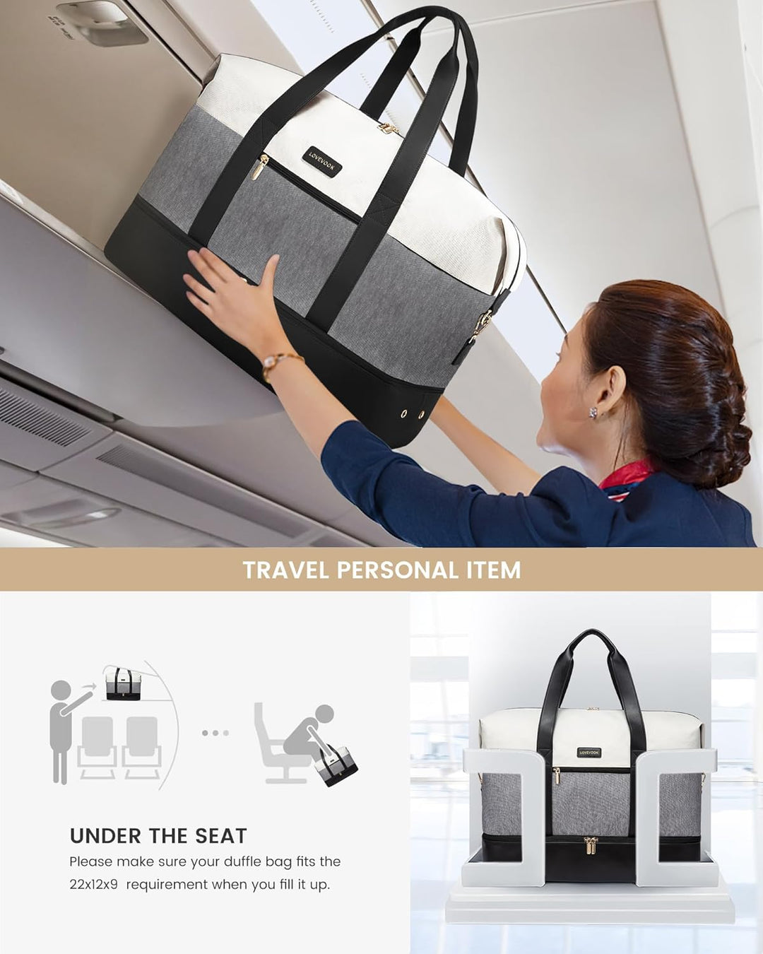 LOVEVOOK Reisetasche Sporttasche Damen, Leichte 45L Weekender Travel Bag, Kliniktasche Geburt mit Ku
