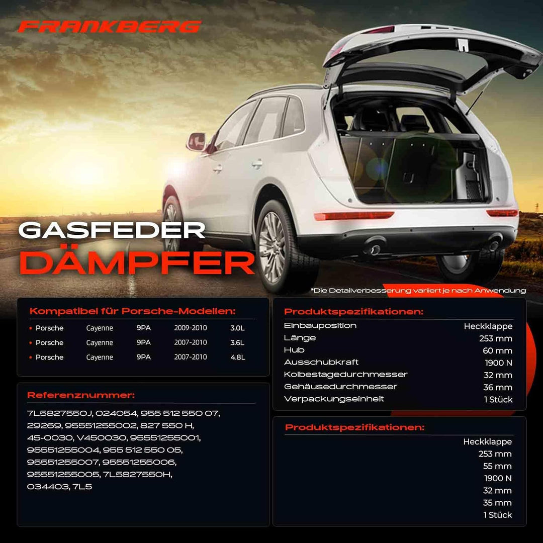 Frankberg 2x Gasfeder Dämpfer Heckklappe Kompatibel mit Cayenne 955 SUV 2002-2010 Cayenne 9PA SUV 20