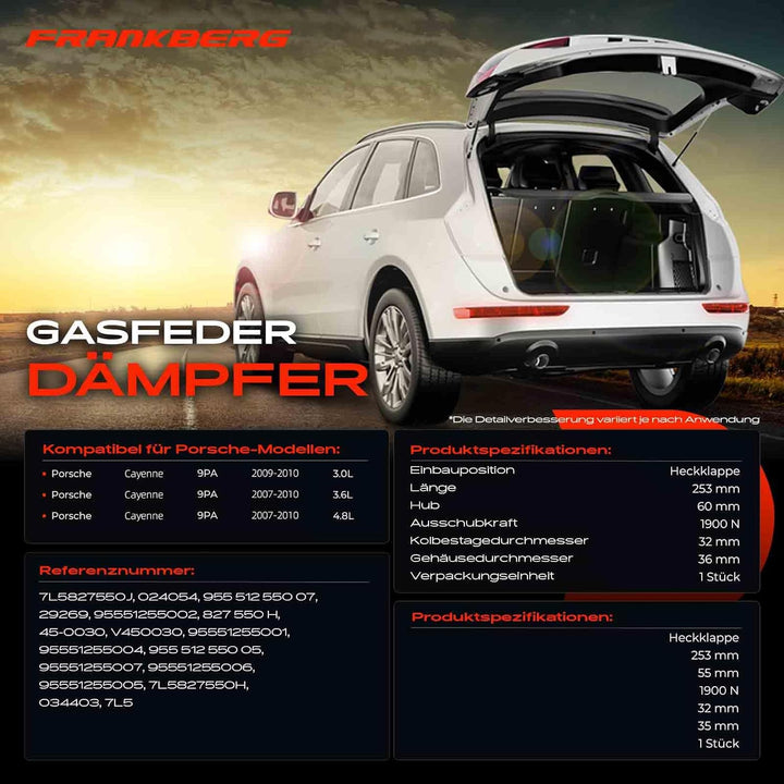 Frankberg 2x Gasfeder Dämpfer Heckklappe Kompatibel mit Cayenne 955 SUV 2002-2010 Cayenne 9PA SUV 20