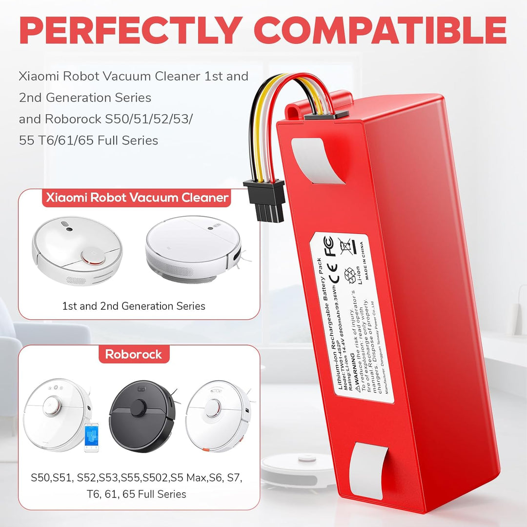 ASUNCELL 14,4V 6900mAh Li-ion Ersatzakku für Xiaomi Roborock S50 S51 S55 S7 S6 S5 Max Xiaowa E20 E25