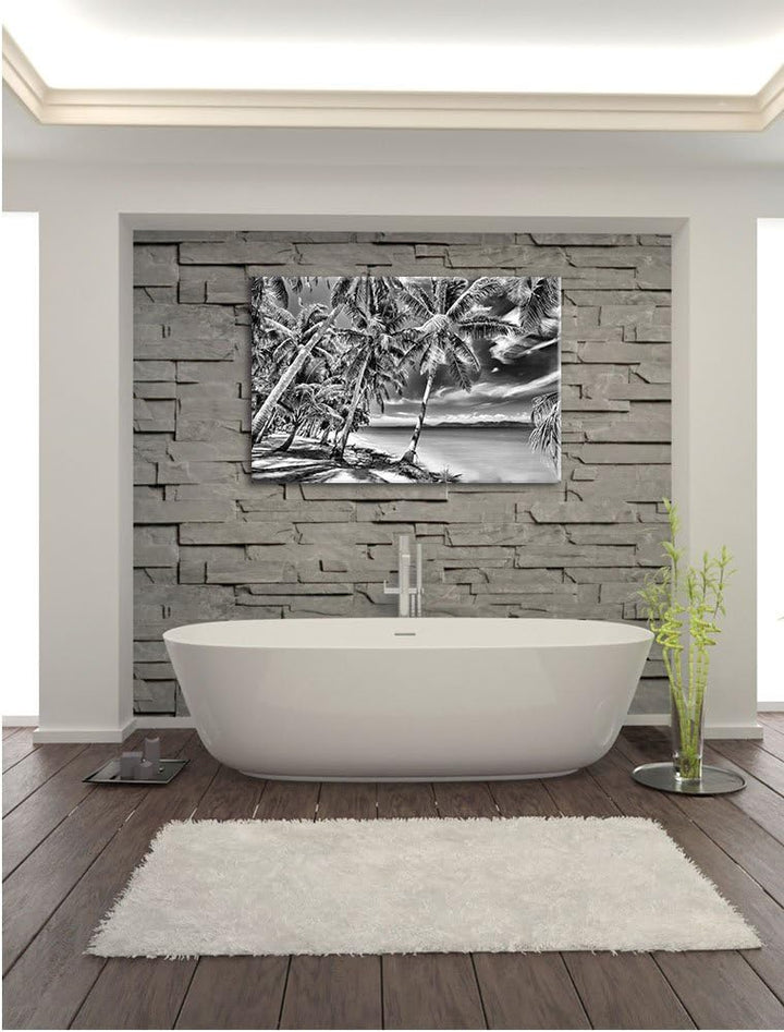 Pixxprint Palmen Traumstrand / 100x70cm Leinwandbild bespannt auf Holzrahmen/Wandbild Kunstdruck Dek