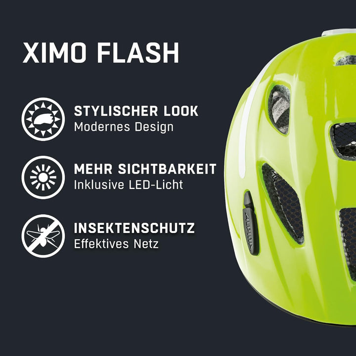 ALPINA XIMO Flash - Beleuchteter, Reflektierender, Leichter & Anpassbarer LED Fahrradhelm Für Kinder