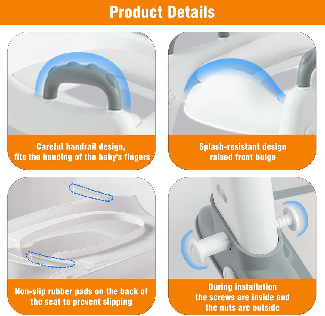 2 in 1 Kinder Toilettensitz mit Treppe & Sicherheitsgriff, Faltbarer Kleinkinder Toilettentrainer, H