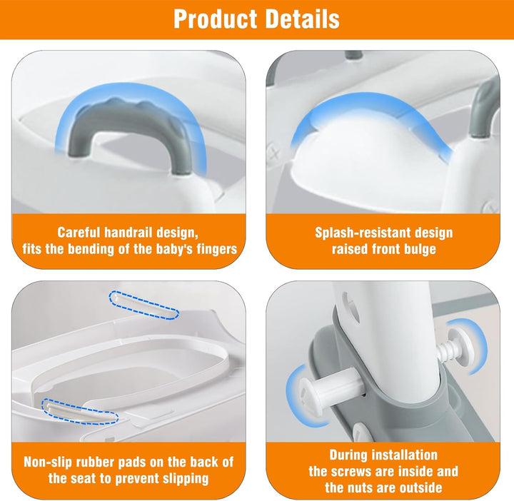 2 in 1 Kinder Toilettensitz mit Treppe & Sicherheitsgriff, Faltbarer Kleinkinder Toilettentrainer, H