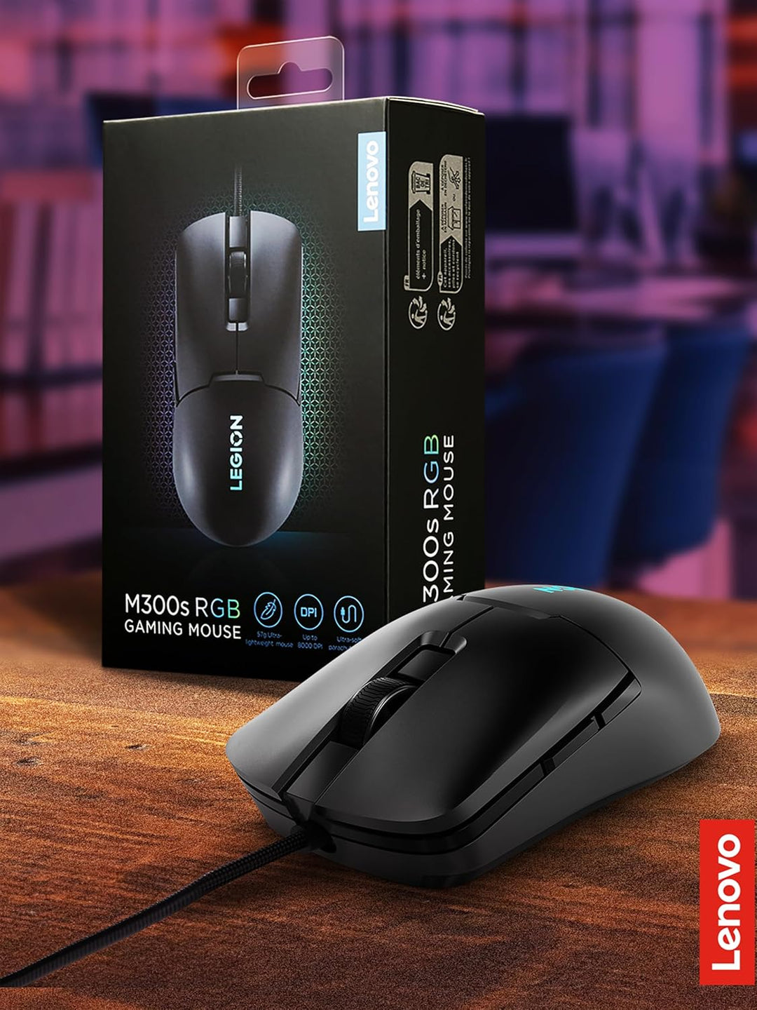 Lenovo Legion M300s RGB Gaming-Maus, bis zu 8000 DPI, 6 programmierbare Tasten, RGB 16,8 Millionen F