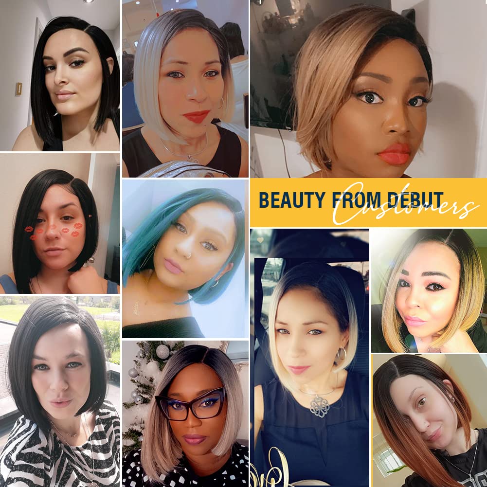 Début Lace Front Perücke für schwarze Damen Bob Perücke für weisse Damen Kunsthaar 24 cm 120g Natur