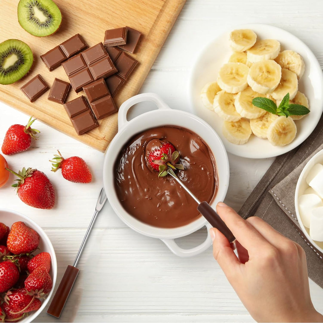 SUMNACON Keramike Schokofondue-Topf-Set 2 Gabeln, Schoko Fondueset Käsefondue für Schokolade Käse Fo