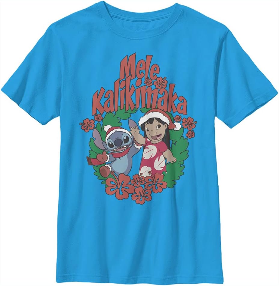 Disney Jungen Mele Kalikimaka Stitch T-Shirt M Turquoise, M Turquoise