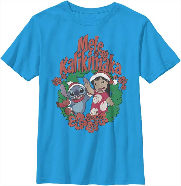 Disney Jungen Mele Kalikimaka Stitch T-Shirt M Turquoise, M Turquoise