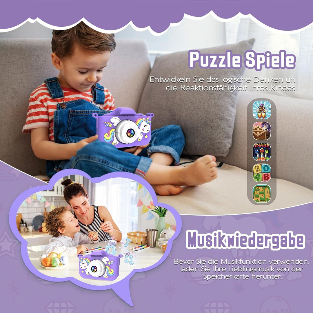 Kinderkamera，Digitalkamera für Kinder mit 2.0” Display, HD (1080P), stossfest, ideal für Jungen und