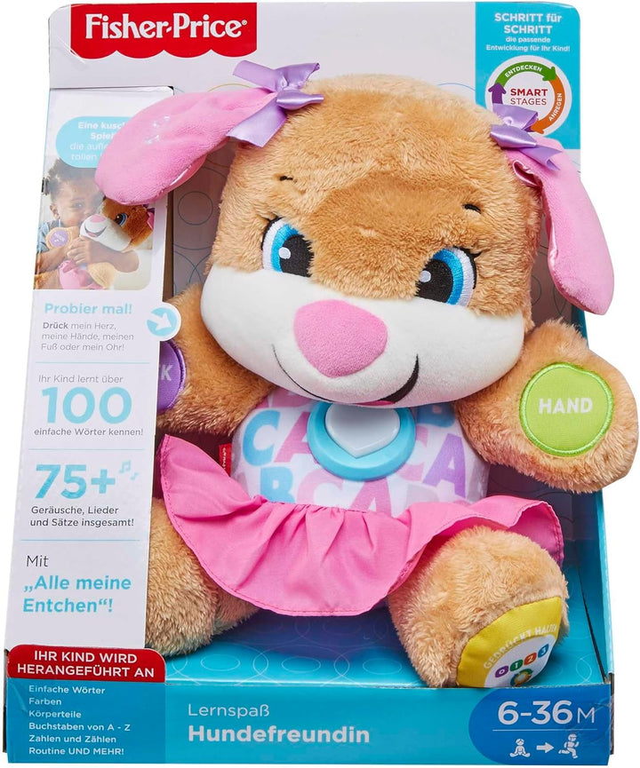 Fisher-Price Lernspass Hundefreundin, sprechendes, singendes Kuscheltier, Baby Spielzeug ab 6 Monate