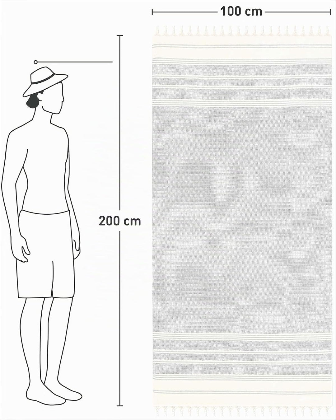 Fit-Flip Hamamtuch aus 100% Baumwolle saugfähig und schnelltrocknend | Light Grey, 100x200cm Diamond