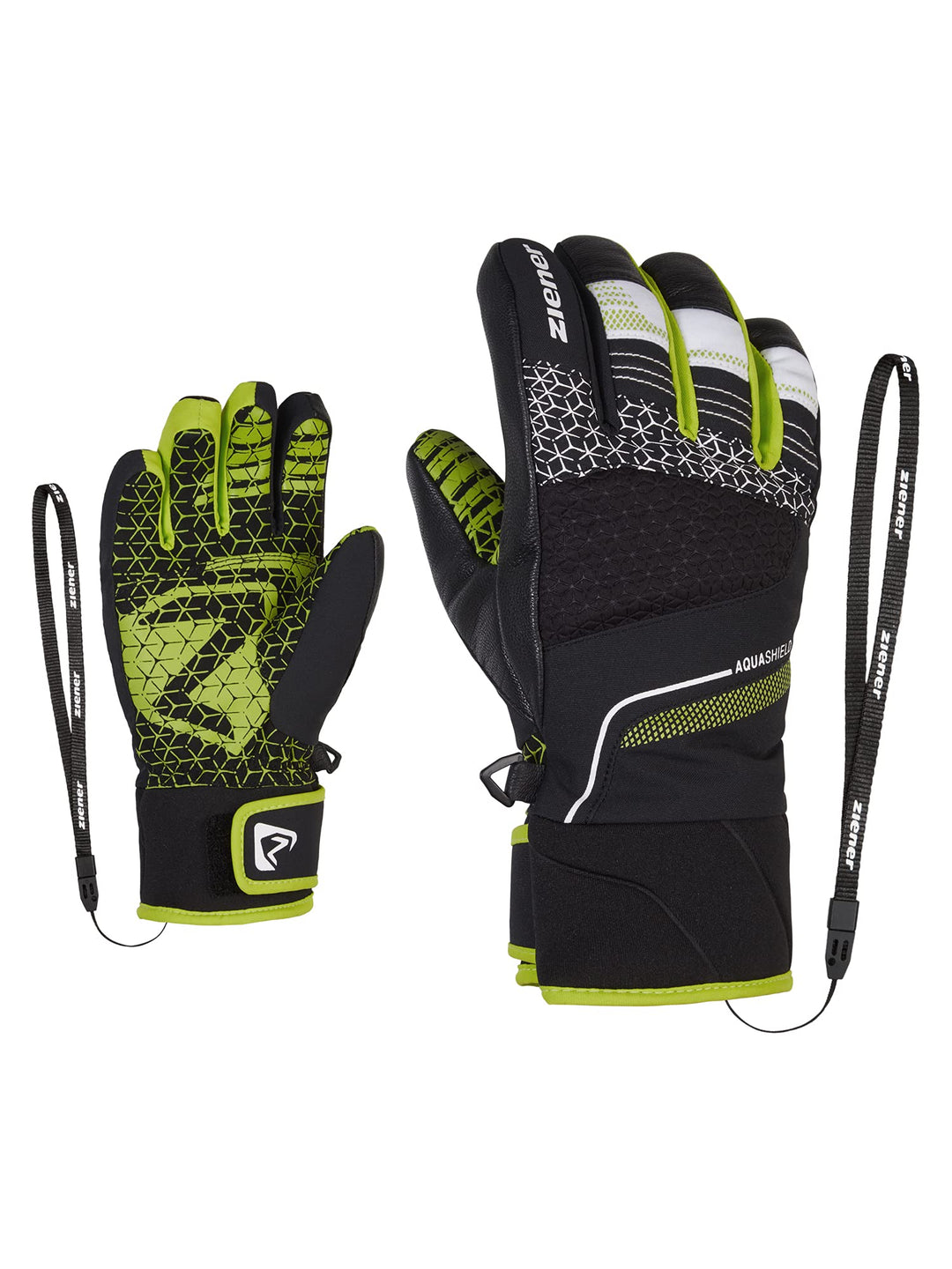 Ziener Jungen Lonzalo Ski-Handschuhe/Wintersport | wasserdicht, atmungsaktiv, Primaloft 4 black.lime