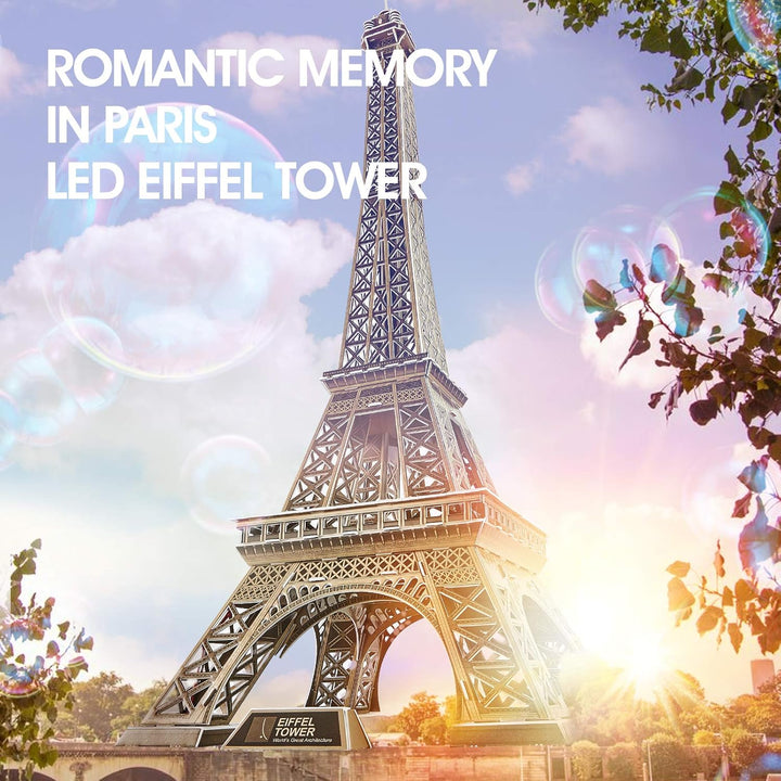 CubicFun 3D Puzzles Frankreich LED Tour Eiffel Architektur Modellbausätze für Erwachsene, DIY Paperc