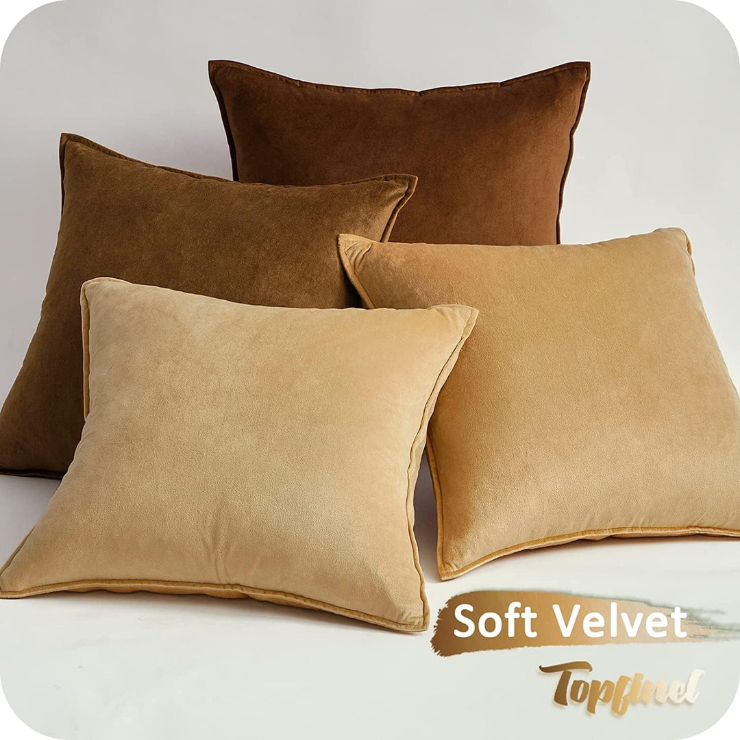 Topfinel Kissenbezug 45x45 Samt 4er Set Braun Farbverlauf Herbst Kissen Kissenbezüge Kissenhülle sof