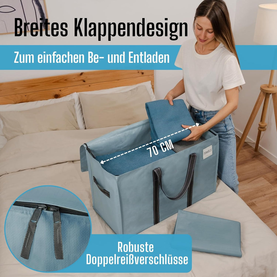 VENO 102 Liter Grosse Aufbewahrungstasche, Aufbewahrungsbox mit Deckel, Starke Griffe Umzugstaschen