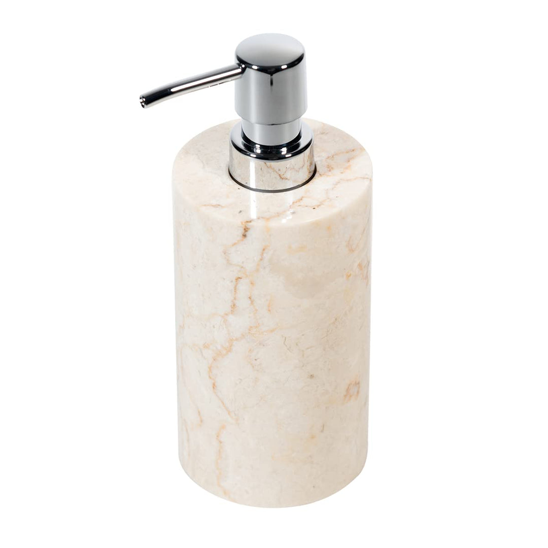 WOHNFREUDEN Marmor Seifenspender Creme 15 cm - Bad Seifenspender Stein Accessoire