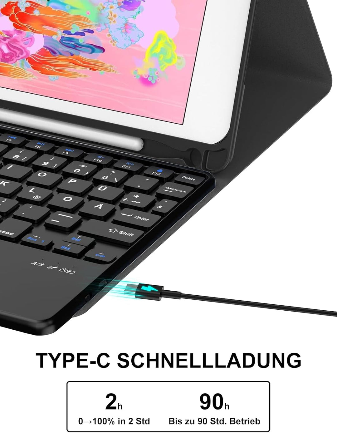 JADEMALL Für iPad 6. Generation Hülle mit DE Tastatur und Touchpad, Abnehmbare Bluetooth Tastatur Hü