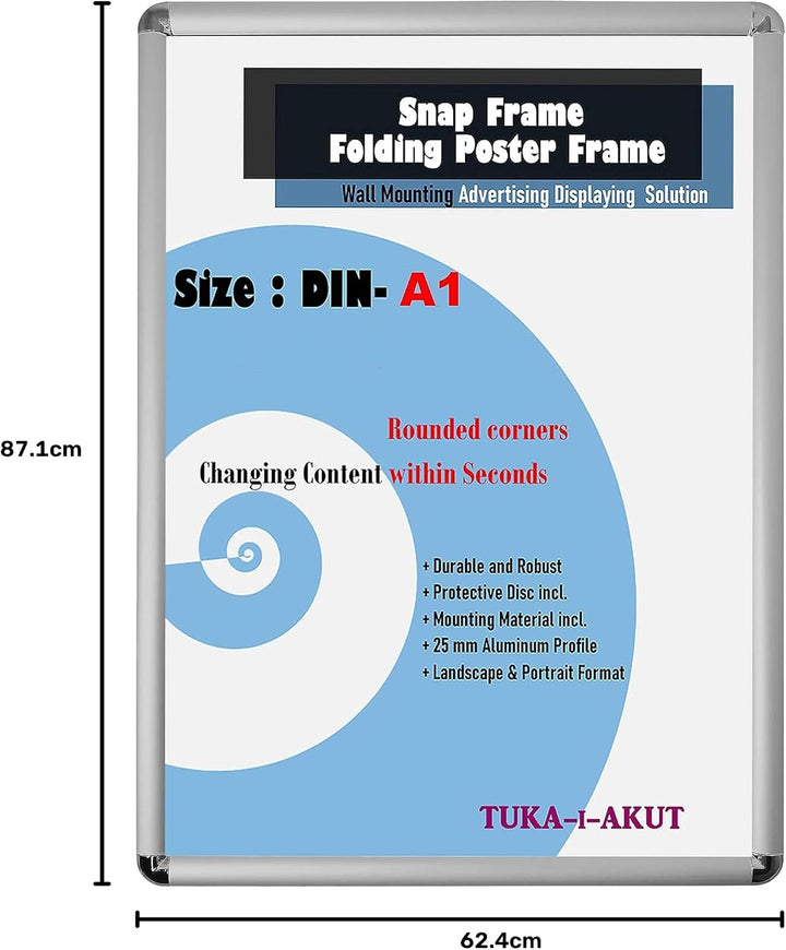 TUKA-i-AKUT 5er Aluminium Klapprahmen DIN A1 | 25 mm Profil | Abgerundete Ecken | Schutzscheibe Befe