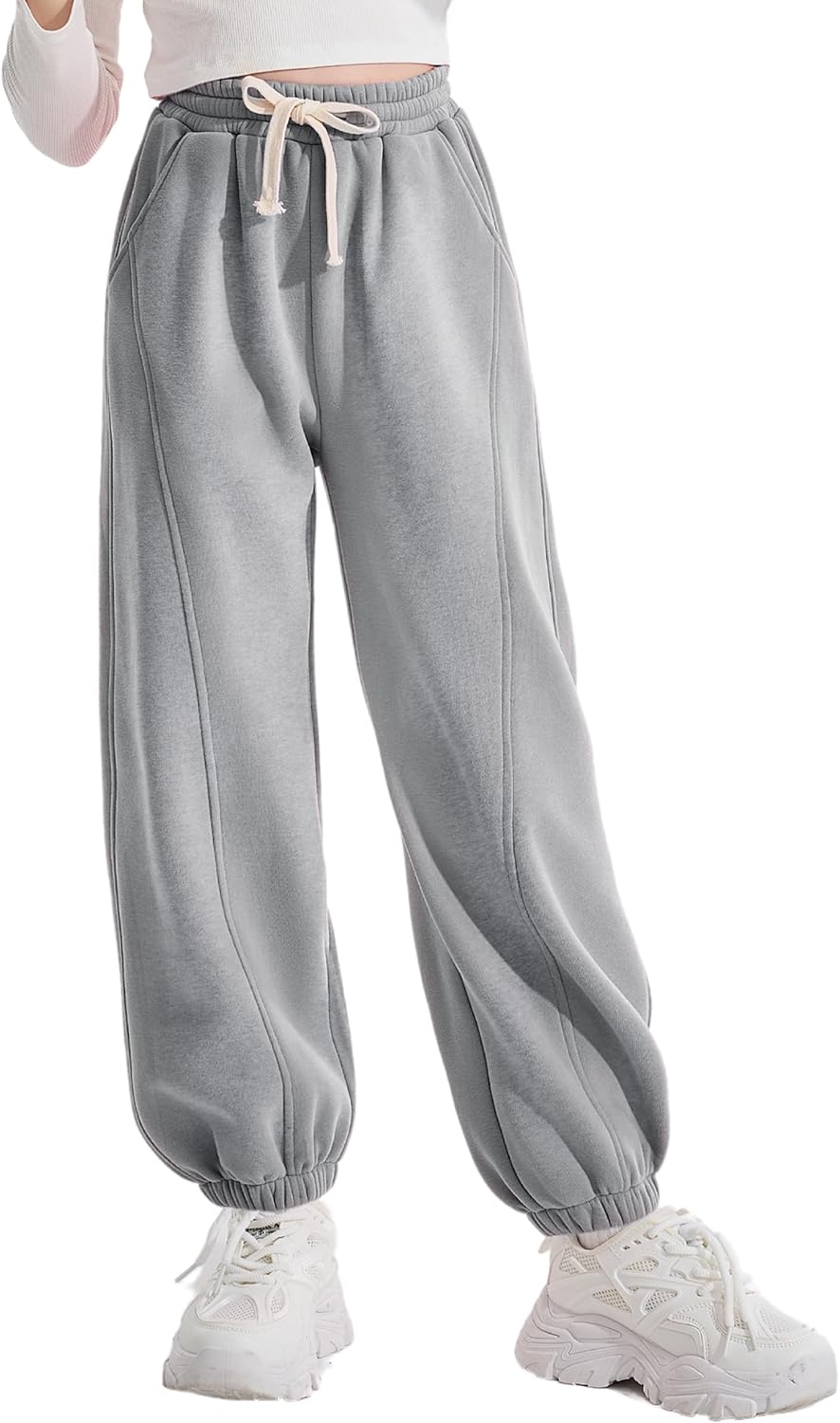 Rolanko Jogging Hose für Mädchen, Baumwoll Fleece Sport Joggers Trainingsanzug mit Mehreren Taschen