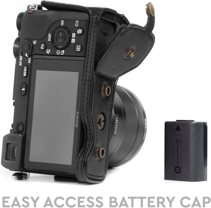 MegaGear MG1484 Sony Alpha A6500 (16-70, 18-135 mm) Ever Ready Leder Kamera-Case mit Trageriemen - S