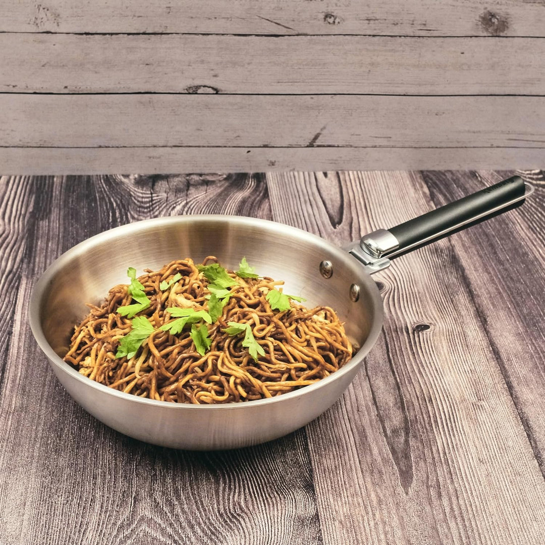 Kamberg - Wok aus Edelstahl, 28 cm, abnehmbarer Griff – Edelstahl 18/10 Triply – für alle Herde, auc