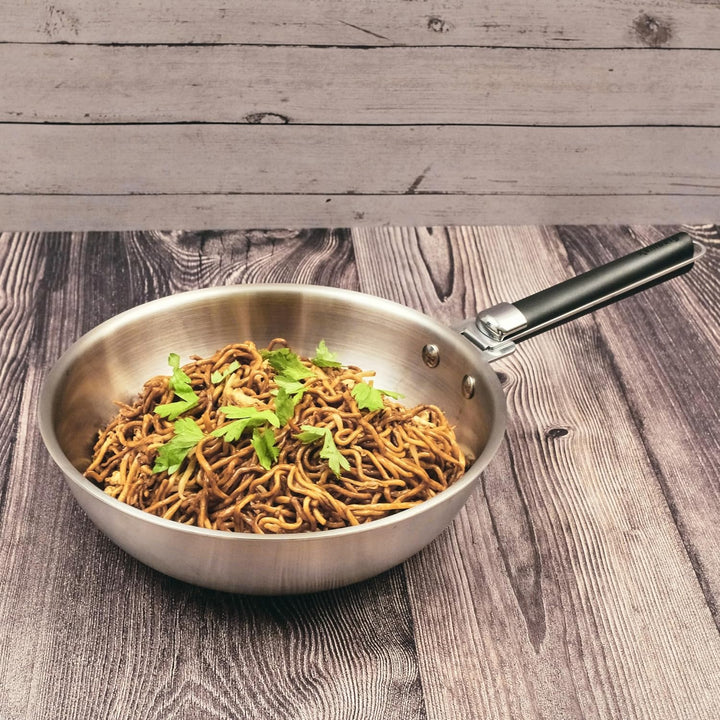 Kamberg - Wok aus Edelstahl, 28 cm, abnehmbarer Griff – Edelstahl 18/10 Triply – für alle Herde, auc