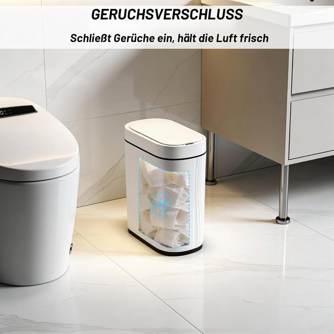 Automatischer Badezimmer Mülleimer mit Sensor, 8L Schlanker Elektrischer Abfalleimer mit Soft-Close