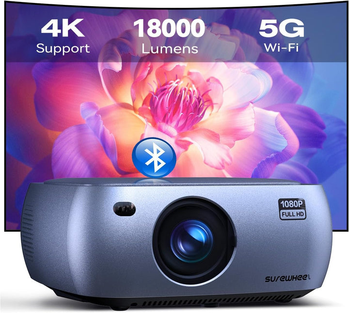 SUREWHEEL K10 Beamer 4K 12000 Lumen Trapezkorrektur Zoom Staubdicht Miracast kein dunkler Bereich Bl