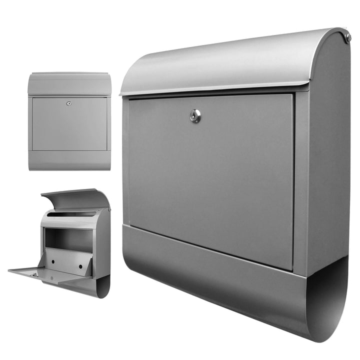 banjado Design Briefkasten 39x47x13cm gross mit 2 Schlüssel - Briefkasten Stahl Silber grau mit Zeit