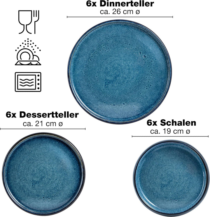 Moritz & Moritz 18-tlg Steinzeug Geschirr Set 6 Personen – Geschirrset 6 Personen aus je 6 Dinner Te