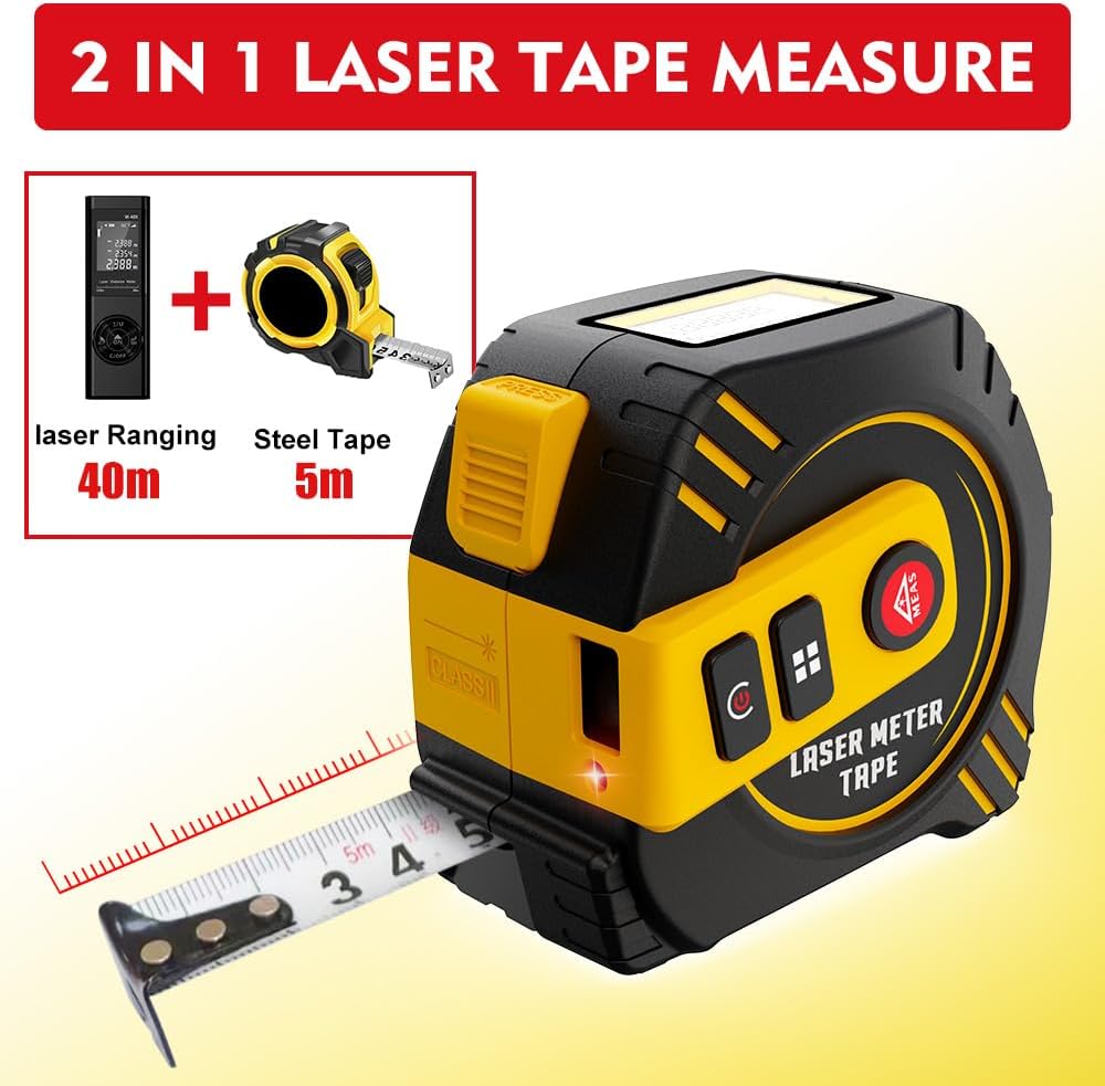 REVASRI Digitales Massband, 40 m Laser Entfernungsmesser & 5m Massband, Echtzeit-Digitalanzeige Einh